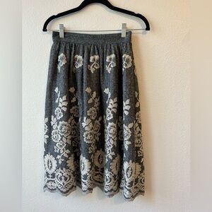 Anthropologie Eri + Ali Gray Embellished A-Line Midi Skirt